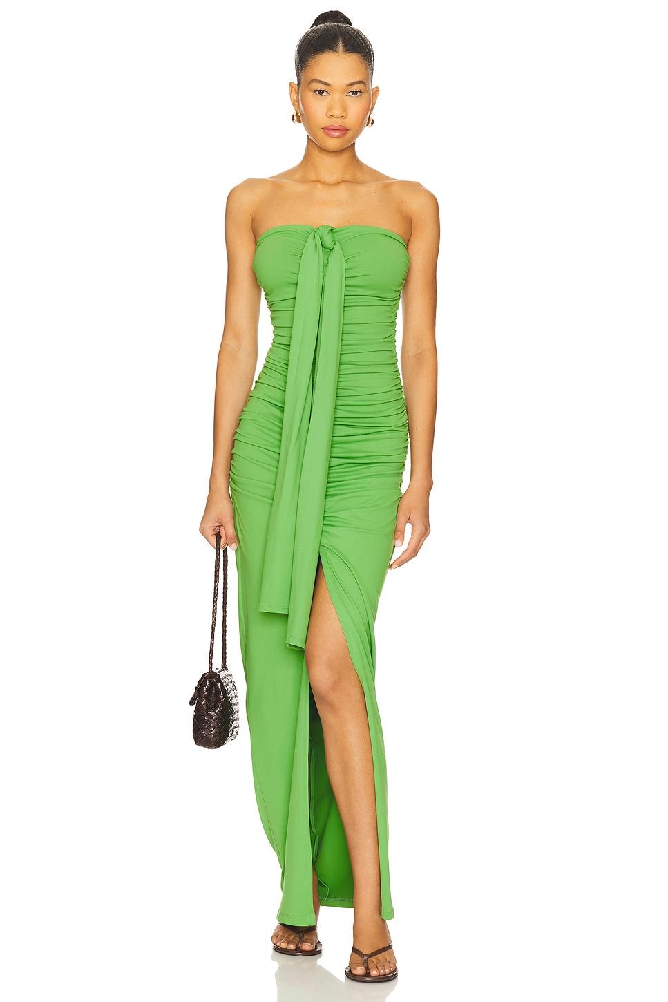 center gathered tie with slit dress