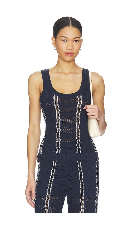 central park west amber squiggle stitch tank in navy.