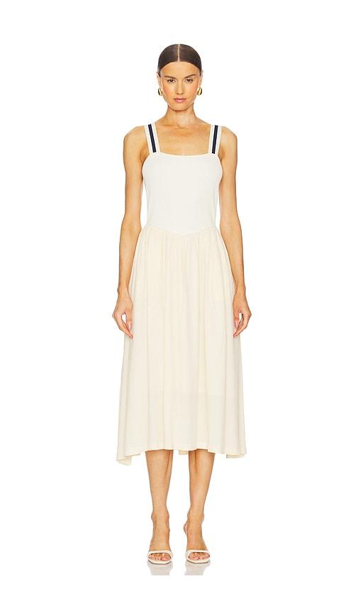 central park west basque waist bodycon dress in ivory.