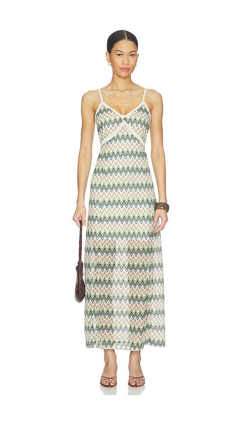 central park west celine rainbow crochet maxi dress in beige,green.