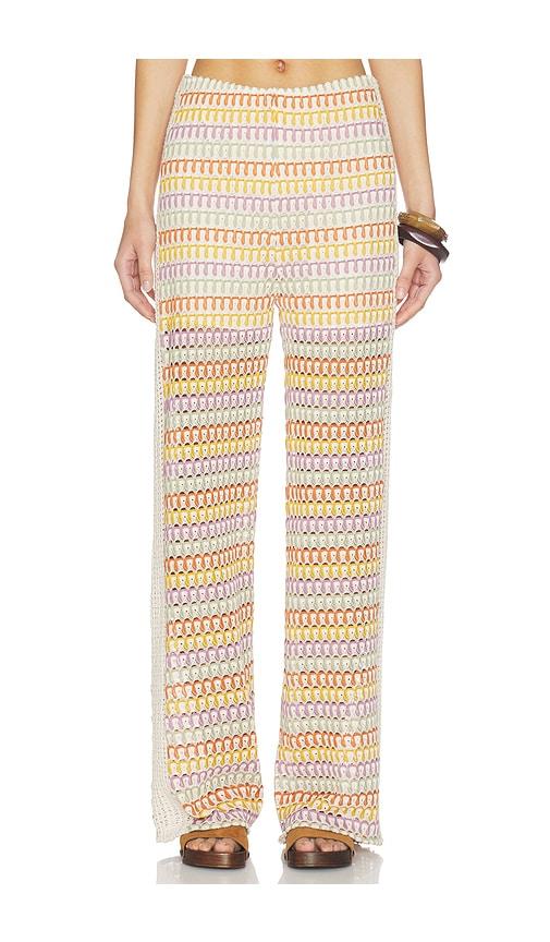 central park west celine rainbow crochet mid rise pants in yellow,beige.