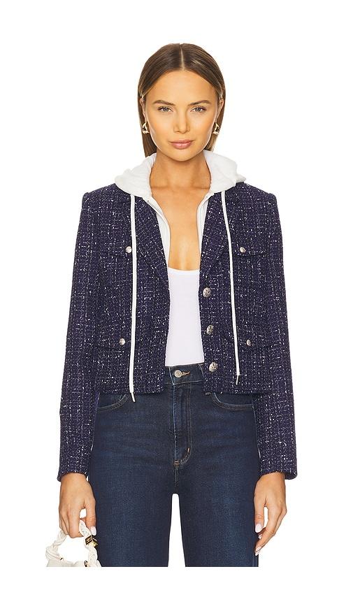 central park west crop tweed dickie blazer in navy.