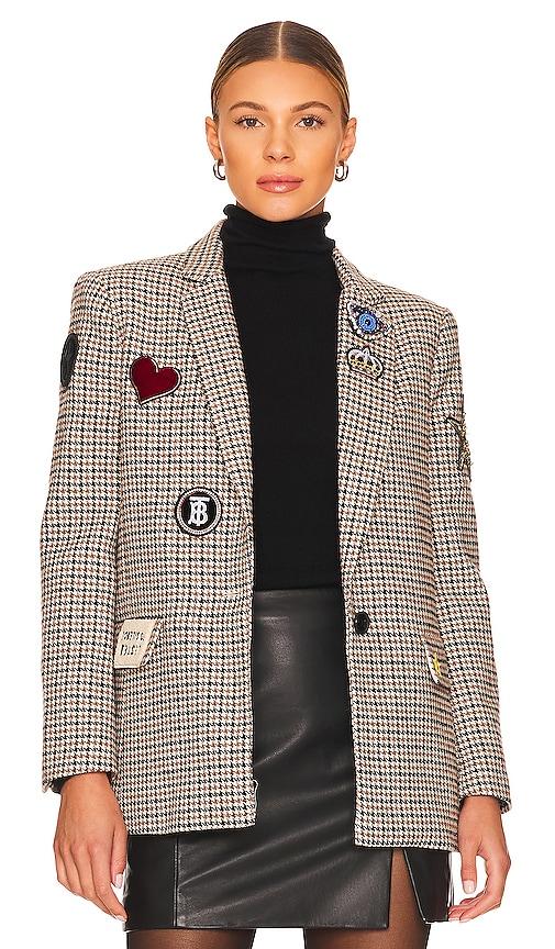 central park west lucky patches blazer in brown.