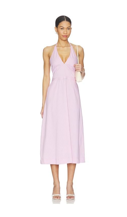 central park west ora poplin stripe halter dress in pink.
