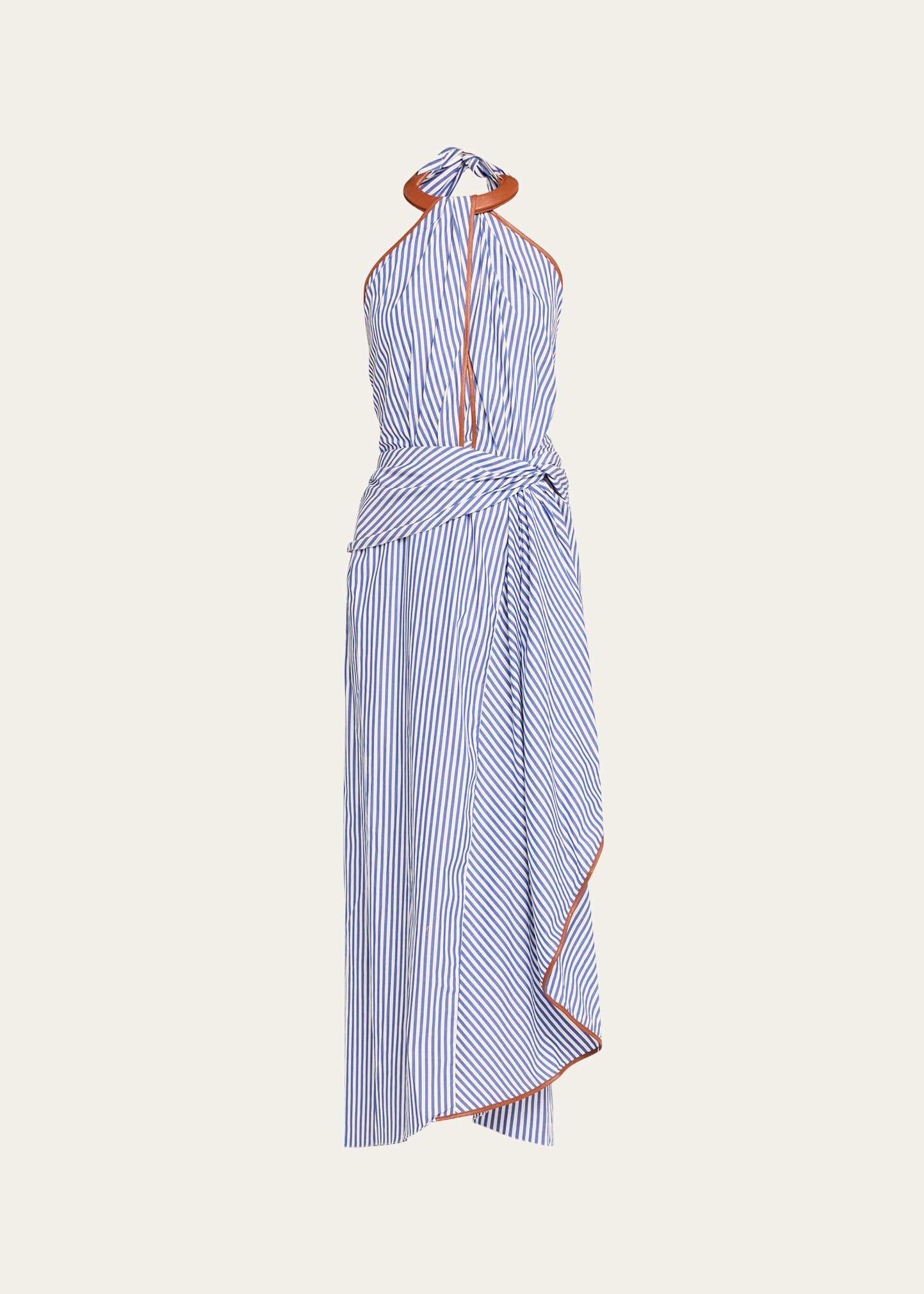 centro del cielo striped halter ankle dress