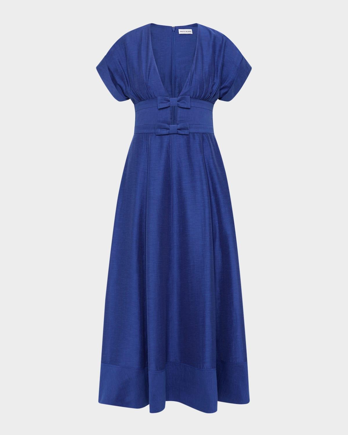 cera deep v-neck bow midi dress