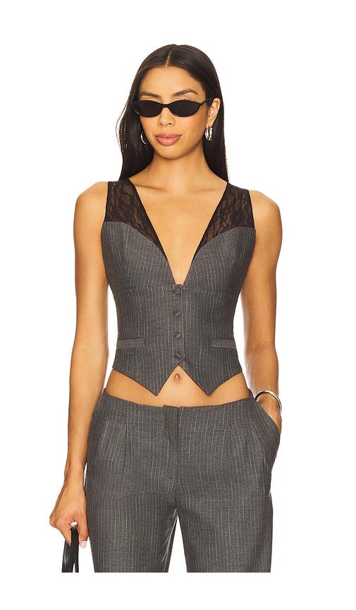 ceren ocak lace detailed vest top in grey.