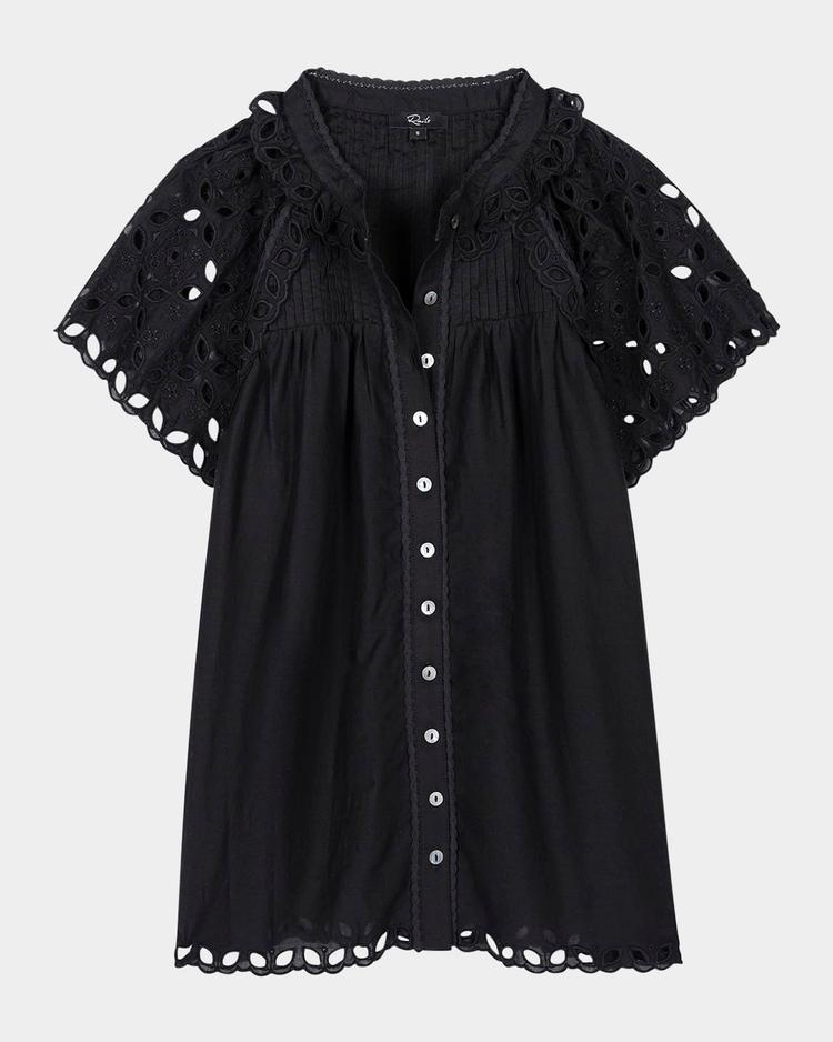 cerise eyelet flutter-sleeve blouse