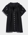 cerise eyelet flutter-sleeve blouse