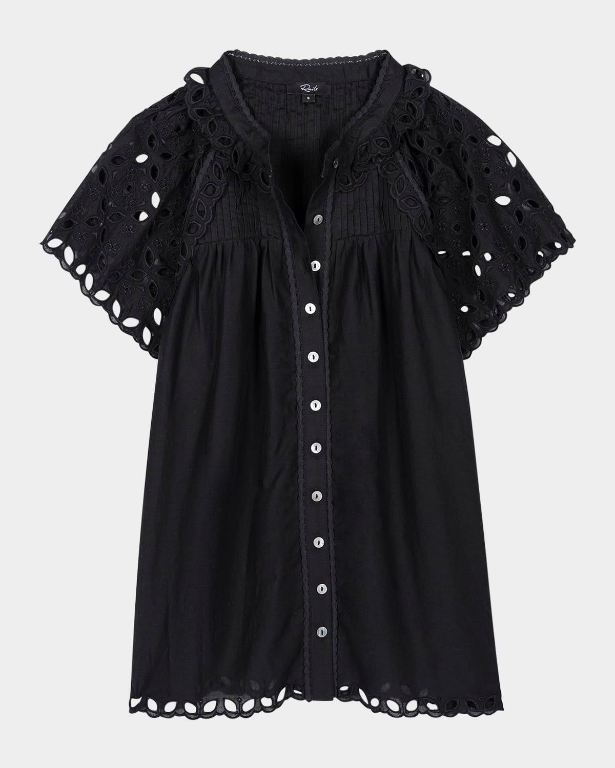 cerise eyelet flutter-sleeve blouse
