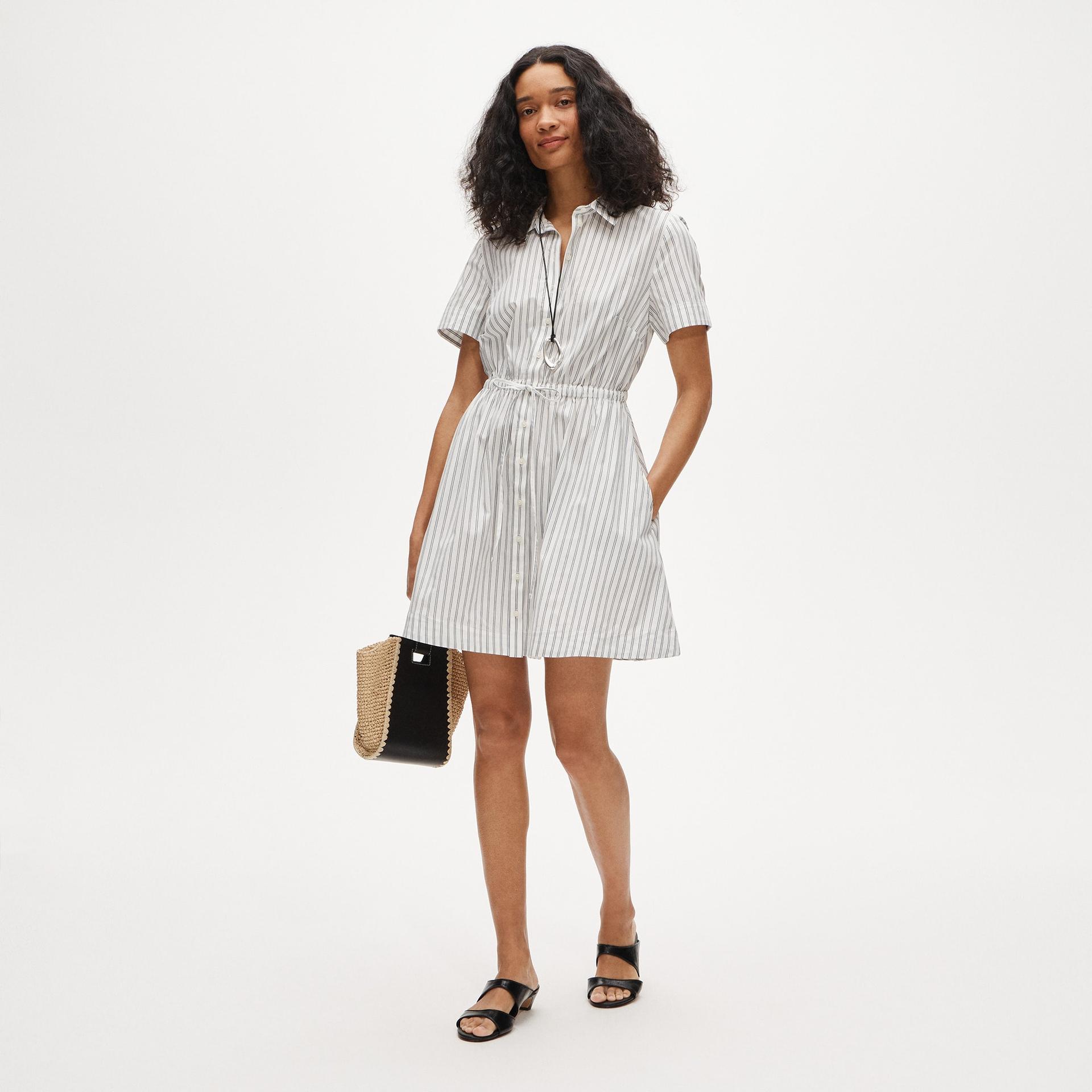 cerise mini shirt-dress in striped cotton poplin