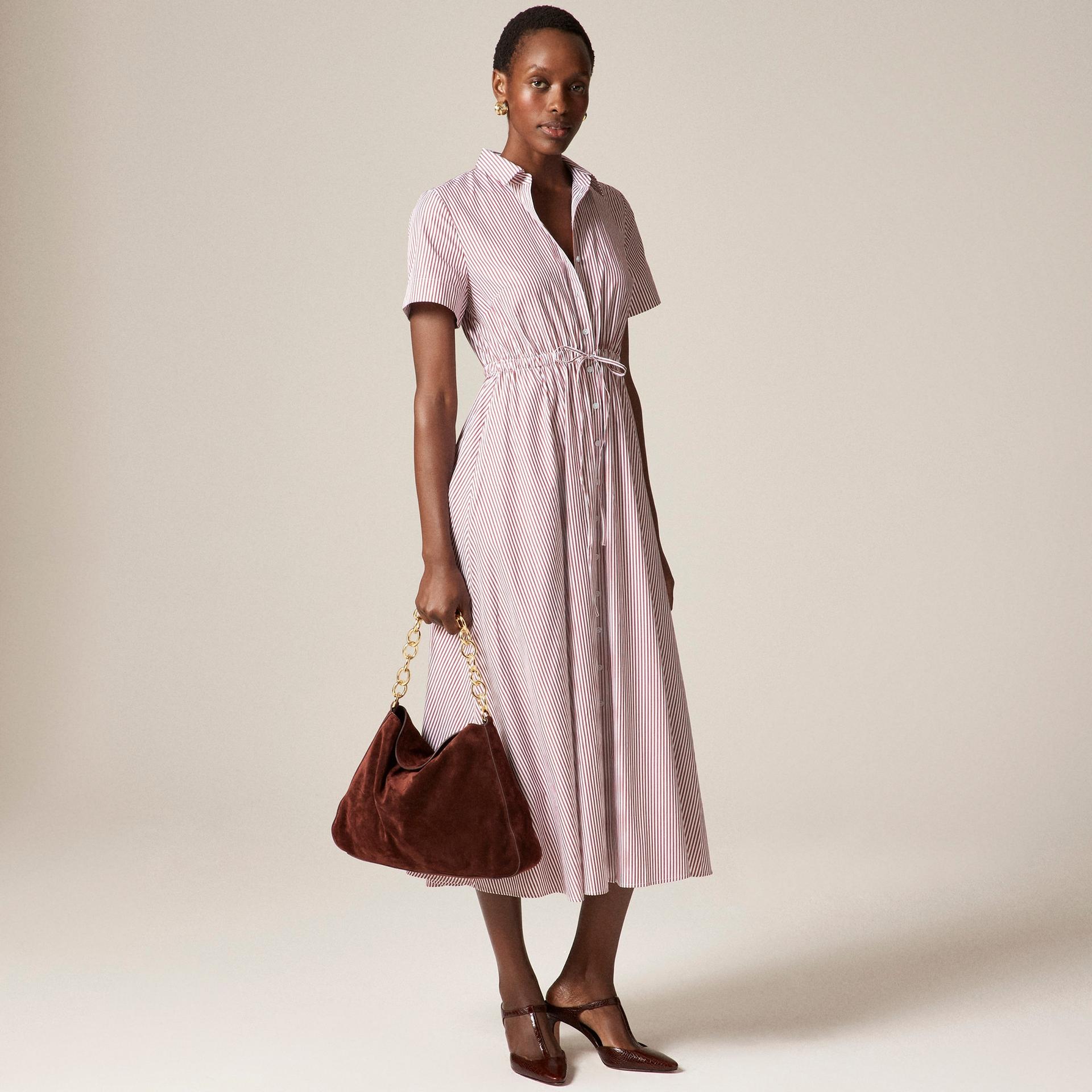 cerise shirt-dress in striped cotton poplin