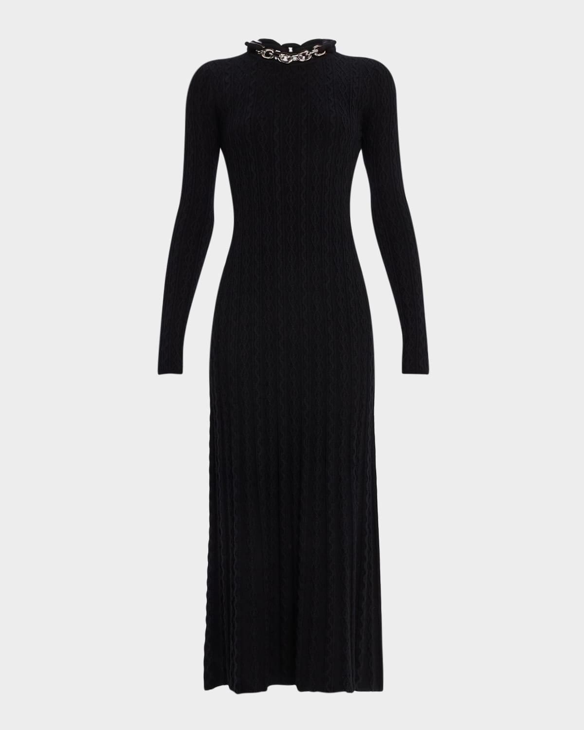 chain collar long-sleeve wool-cashmere midi sweater dress