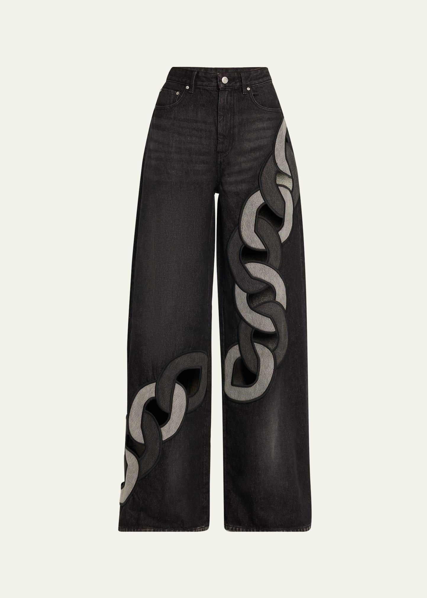 chain cutout wide-leg jeans