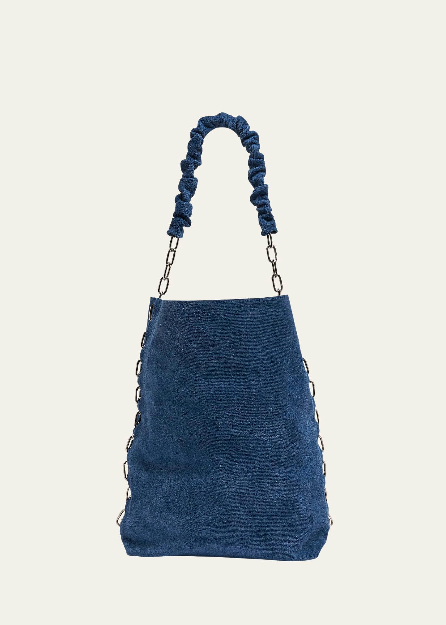 chain denim suede tote bag