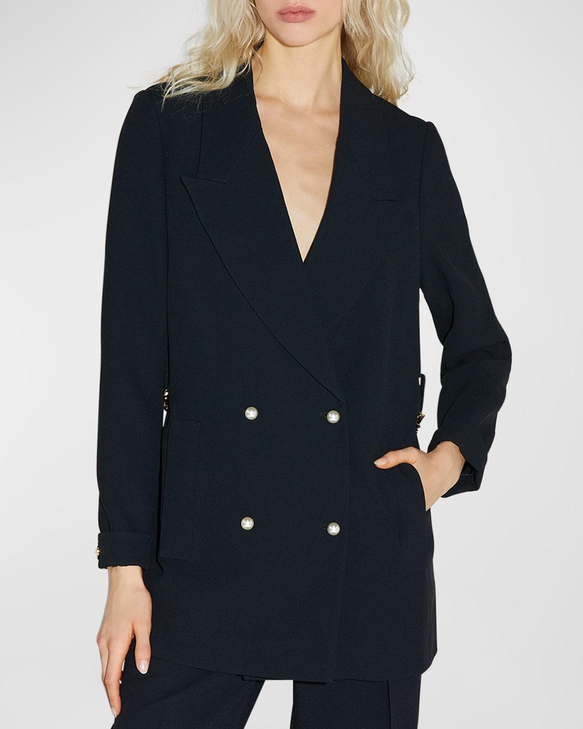 chain-embellished double-breasted crepe blazer
