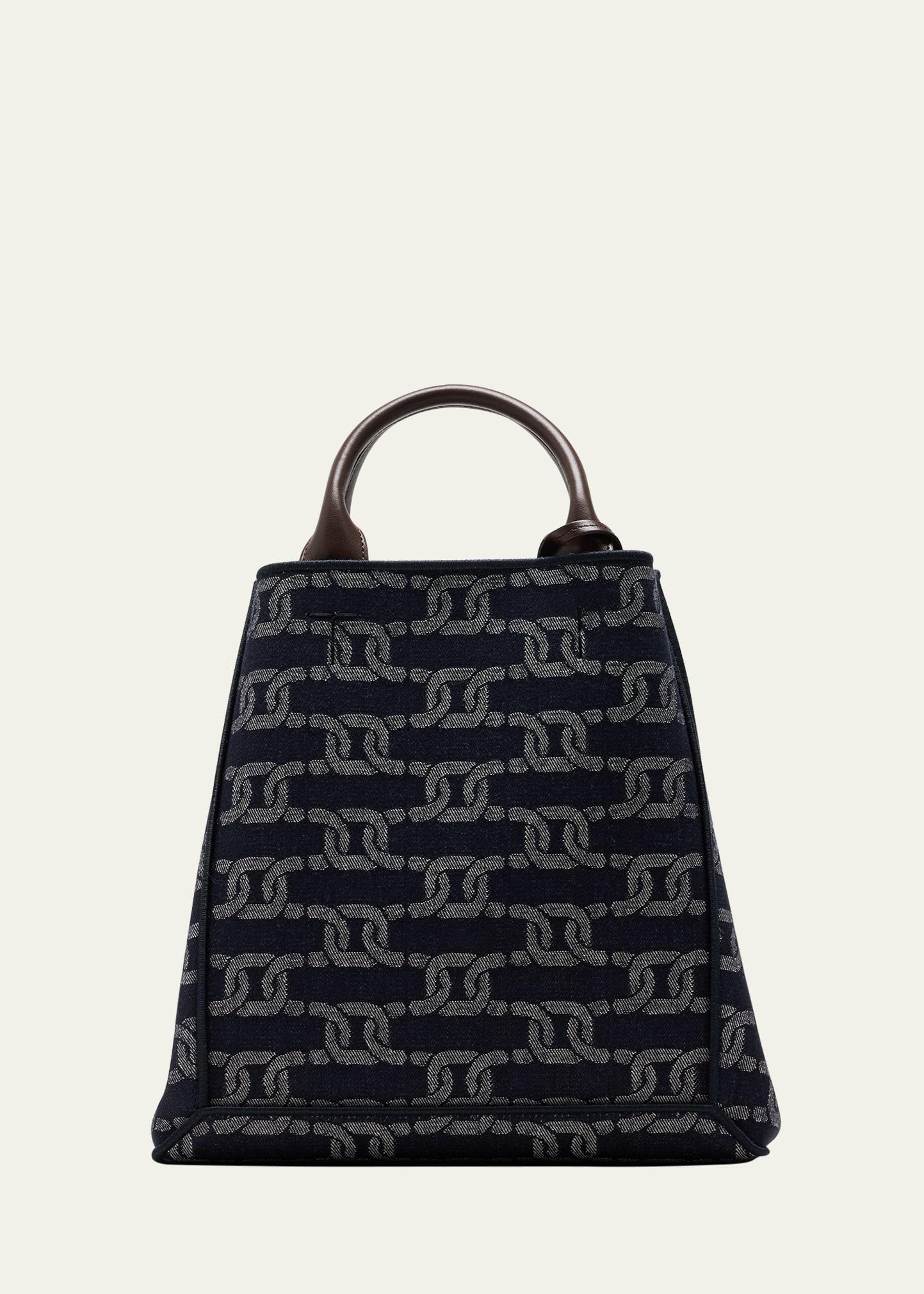 chain-link denim top-handle bag