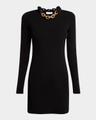 chain-necklace long-sleeve mini sweater dress