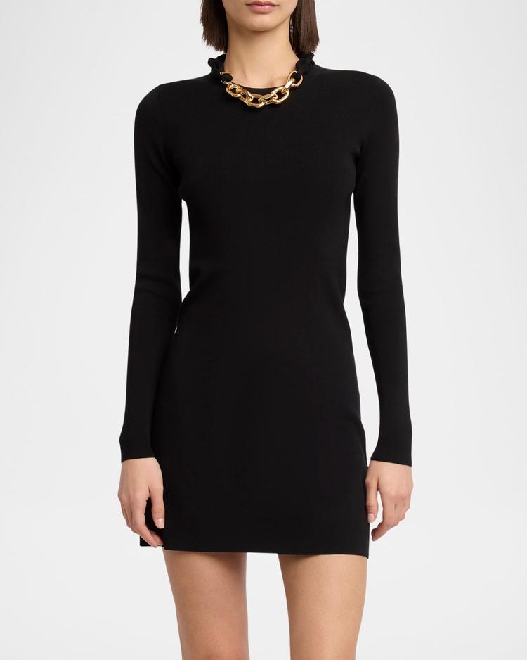chain-necklace long-sleeve mini sweater dress