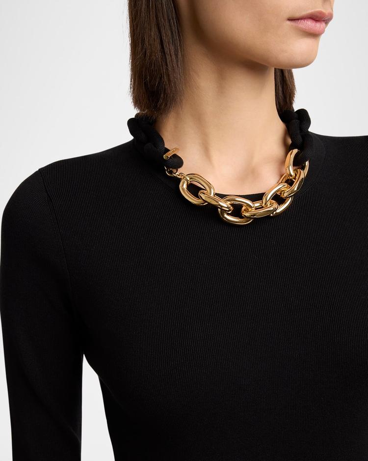 chain-necklace long-sleeve mini sweater dress