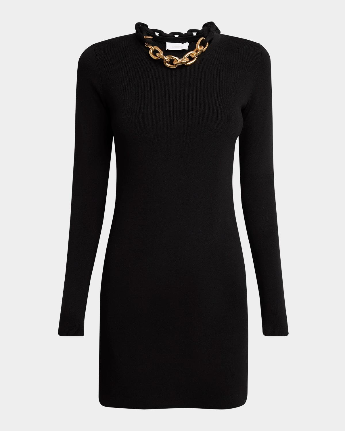 chain-necklace long-sleeve mini sweater dress