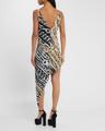 chain-print crystal-link asymmetric mini slip dress