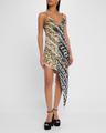 chain-print crystal-link asymmetric mini slip dress