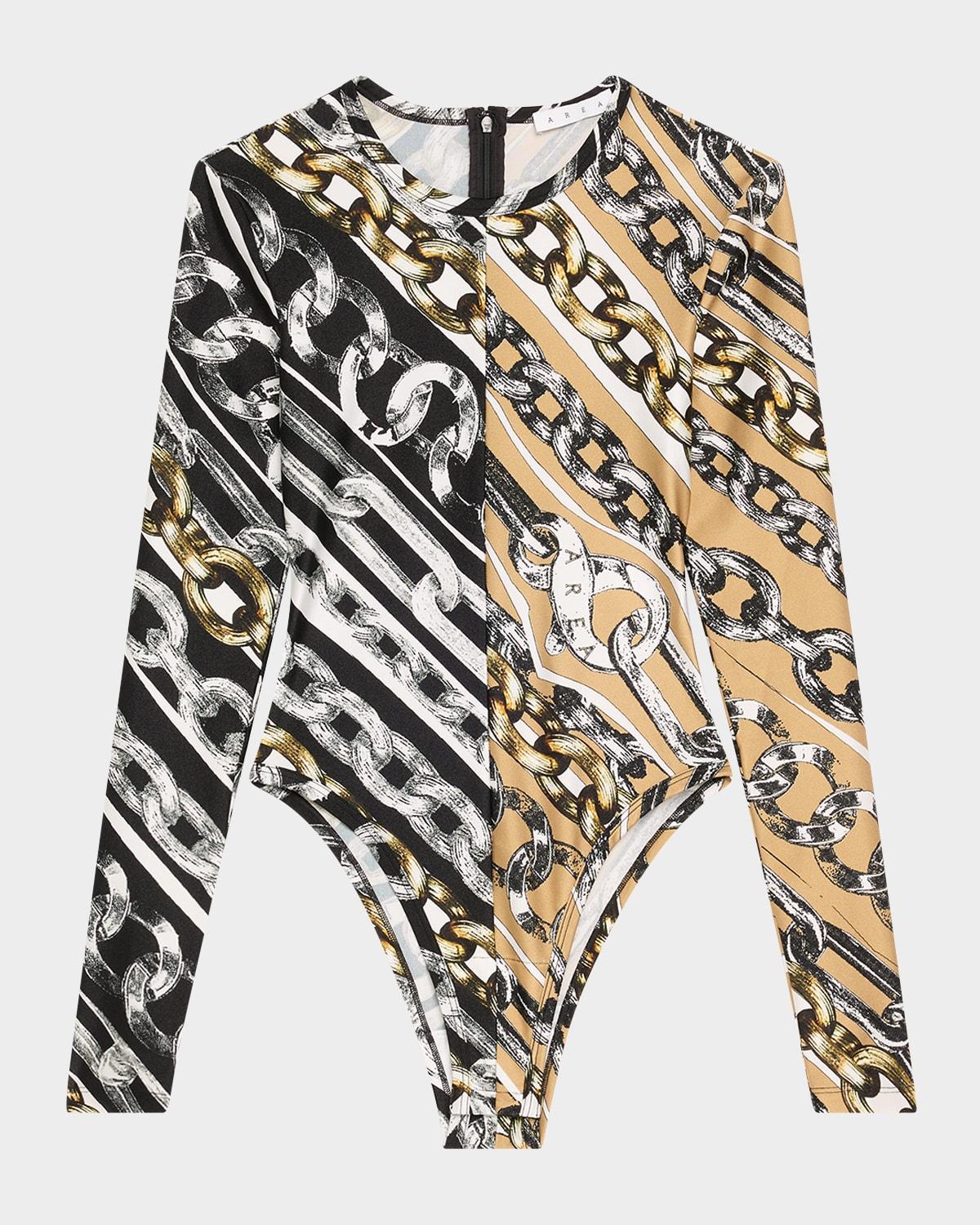 chain-print long-sleeve bodysuit