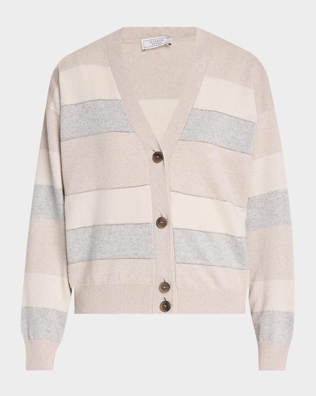 chain-trim stripe knit cardigan