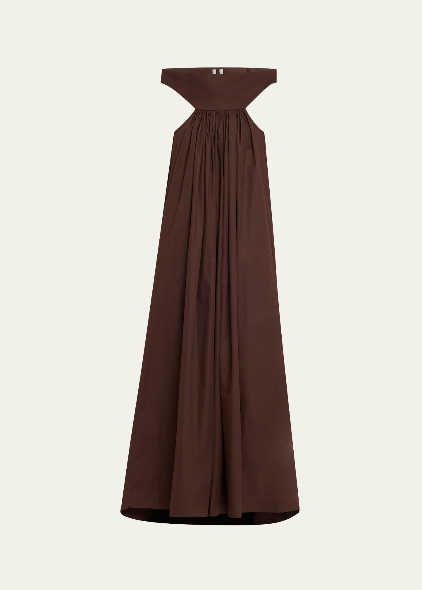 chalice cutout gathered high-low gown