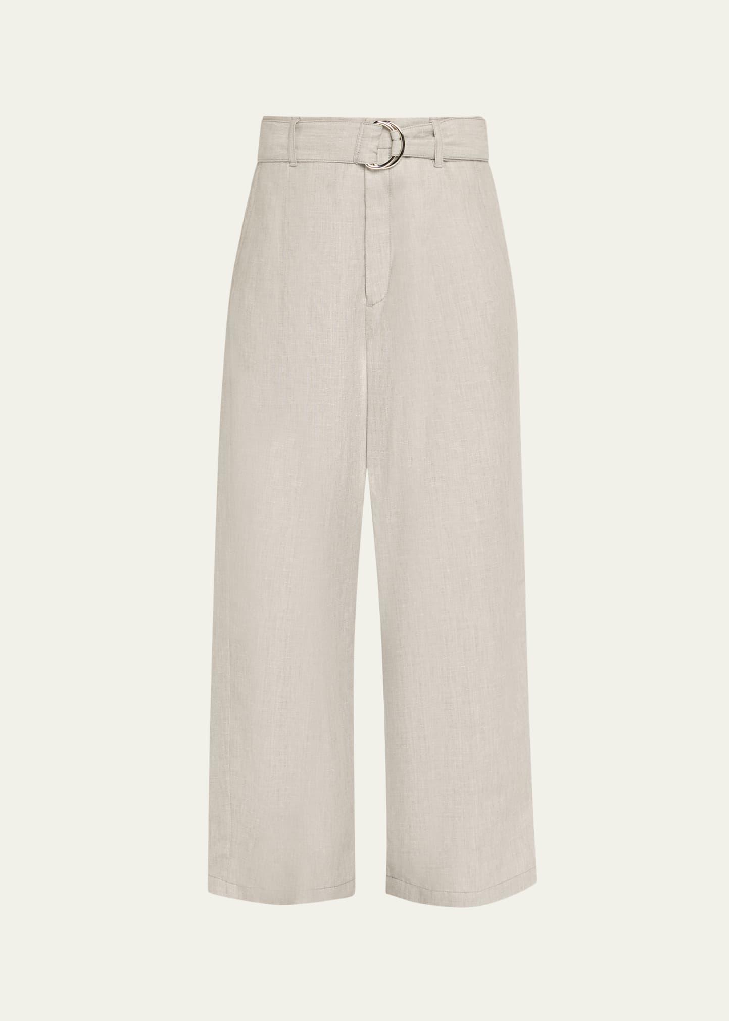 chambray belted wide-leg cropped pants