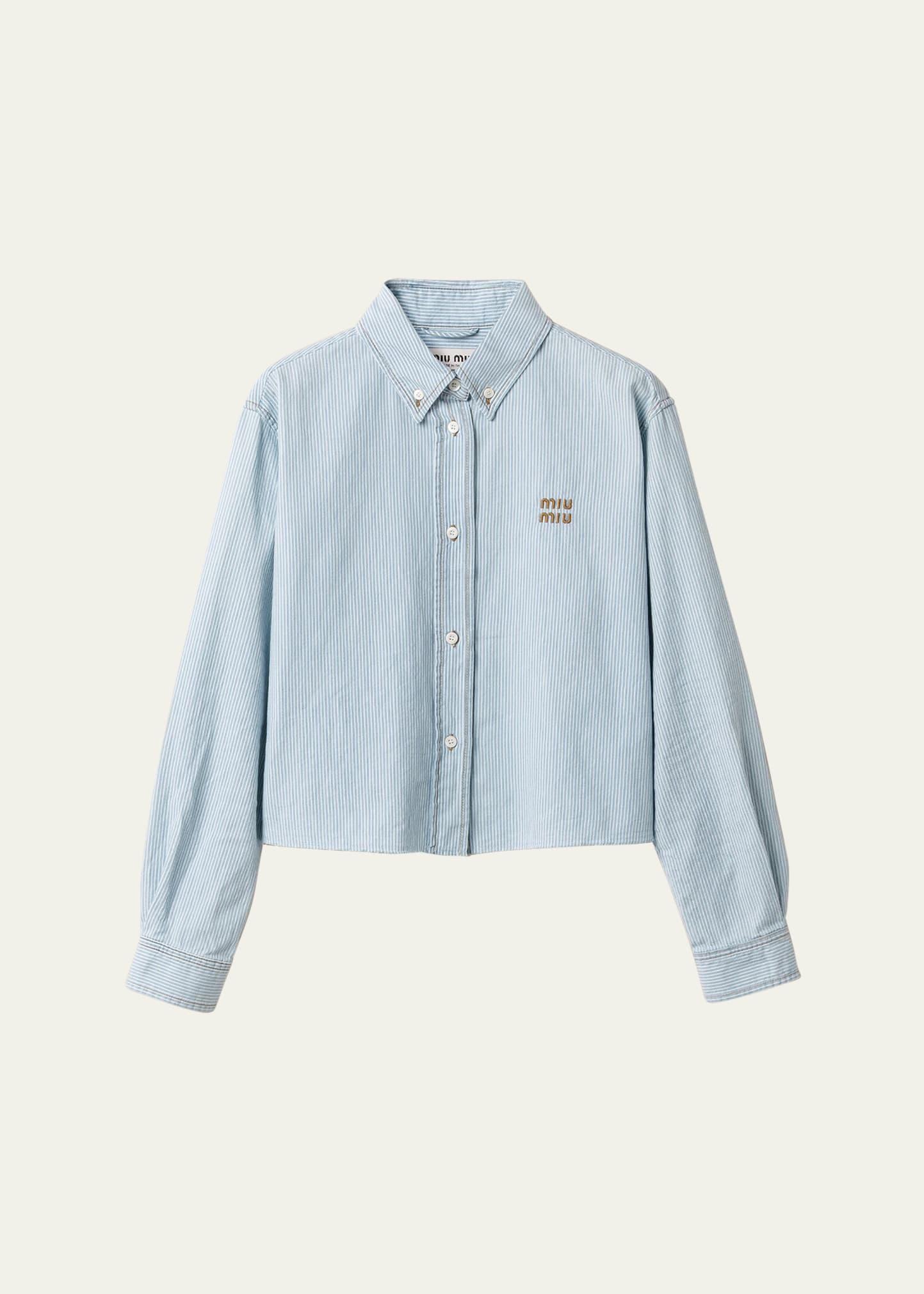 chambray riga long-sleeve crop button-down shirt