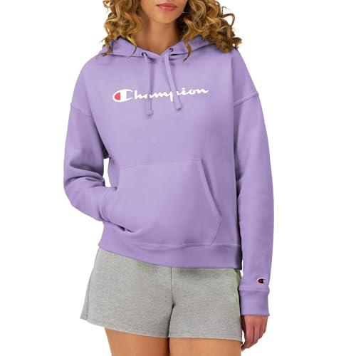 champion, powerblend, fleece, comfortable hoodie sweatshirt for women (plus, lavish lavender script
