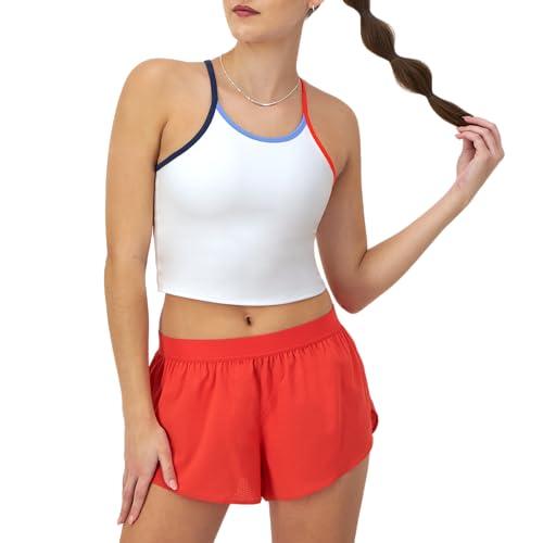 champion, soft touch, longline cami with shelf bra for women, anti odor, tank top, white/multi