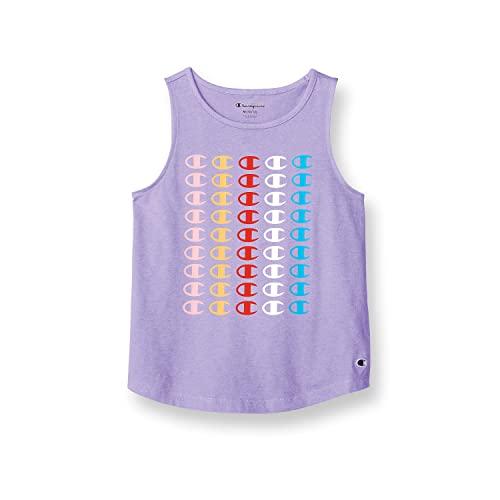 champion big top, cotton-rich girls' tank, stacked rainbow c logos, salty purple