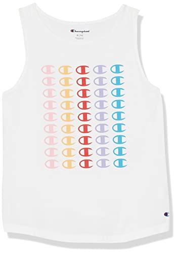 champion big top, cotton-rich girls' tank, stacked rainbow c logos, white