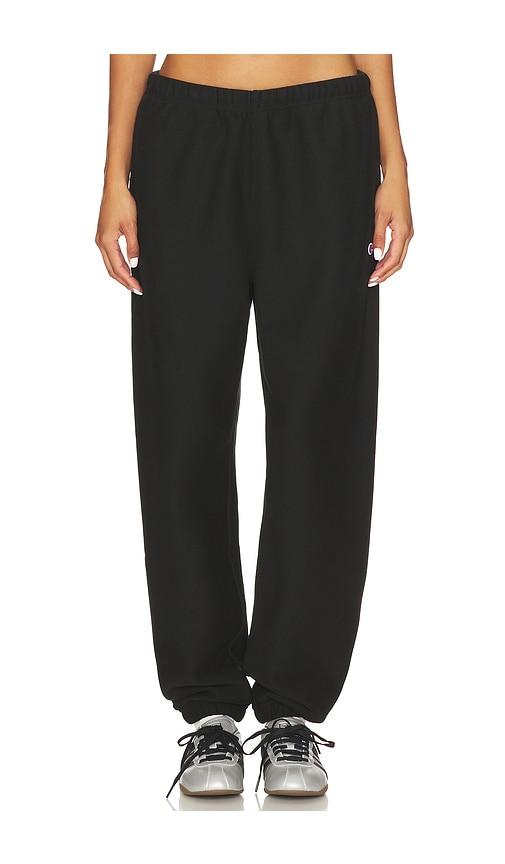 champion essentials reverse weave cinched bottom sweatpant in black.