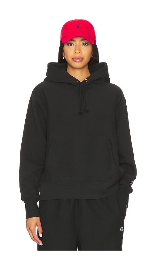 champion essentials reverse weave hoodie sweatshirt in black.