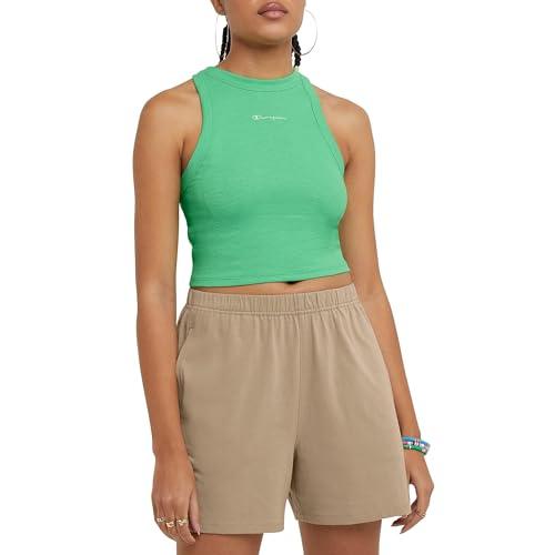 champion fitted, athletic, cute ribbed tank top for women, happy spring green small script, large
