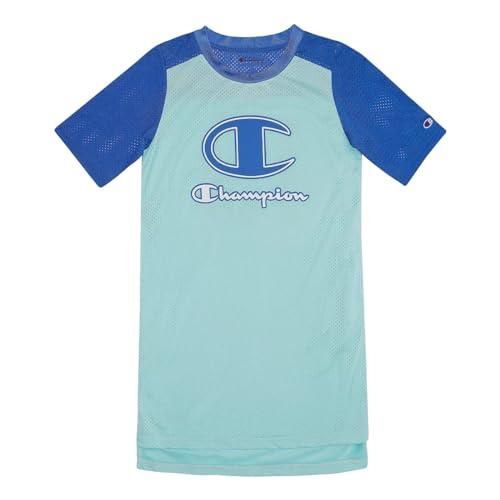 champion girl's c + script logo #19 mesh dress (2-tone blue, large, l, 14) (us, alpha, large, regular, blue)