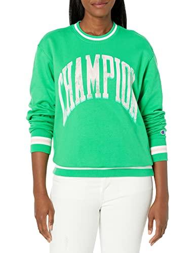 champion midweight crew, oversized, women's sweatshirts, green crisp, x-small
