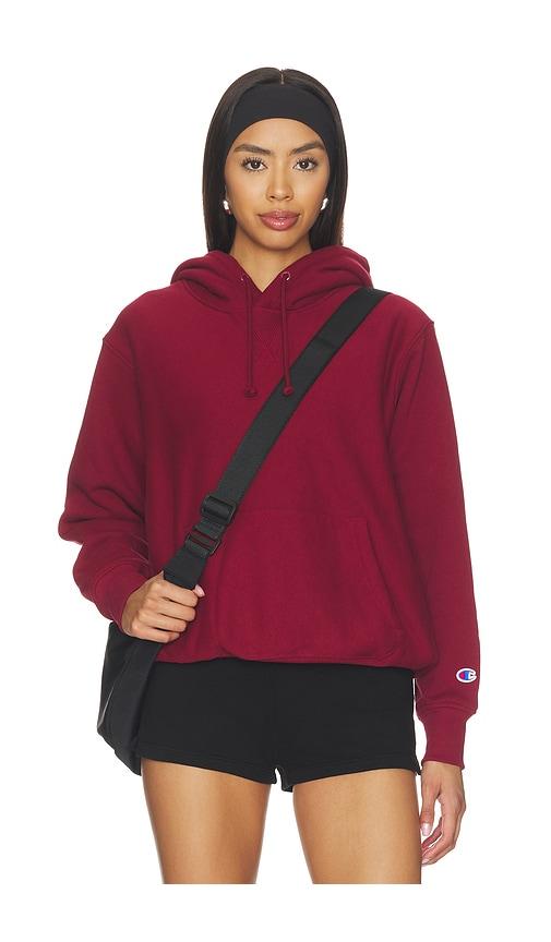champion reverse weave pullover hoodie in burgundy.