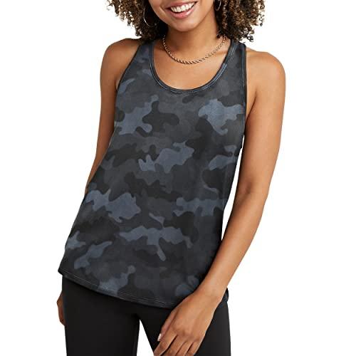 champion soft touch essential racerback top, women’s lightweight tank, sport camo ammo black, small