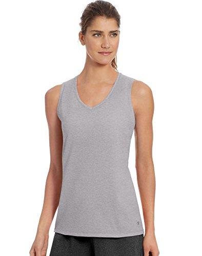 champion women's double dry cotton tank, oxford gray, l