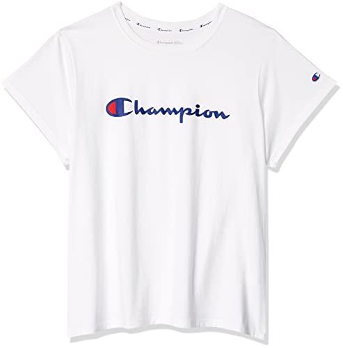 champion women's plus size short sleeve t-shirt, retired, white-classic script logo, 3x