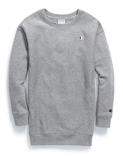 champion women's reverse weave long sleeve crew neck dress, oxford gray, l