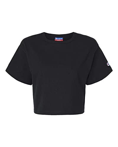 champion womens heritage jersey crop t-shirt, s, black