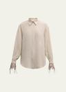 chandelier feather-cuff crepe de chine blouse