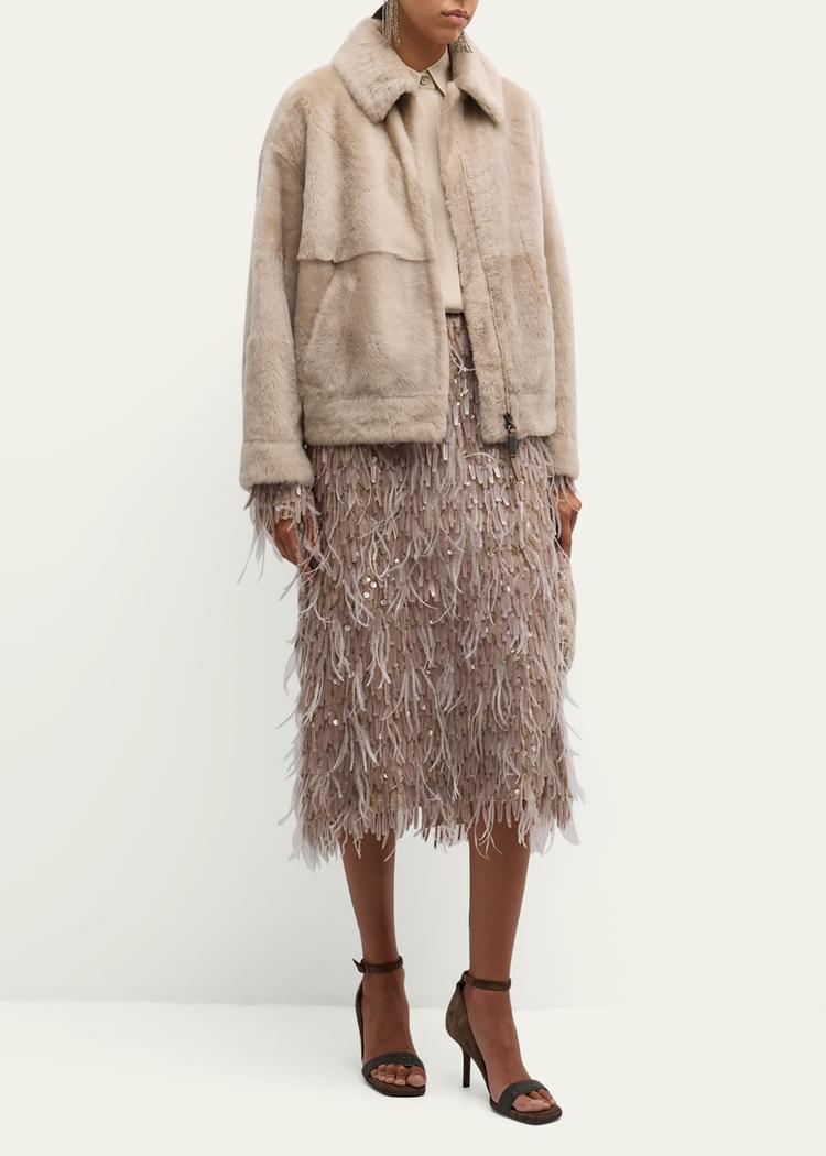 chandelier feather-cuff crepe de chine blouse