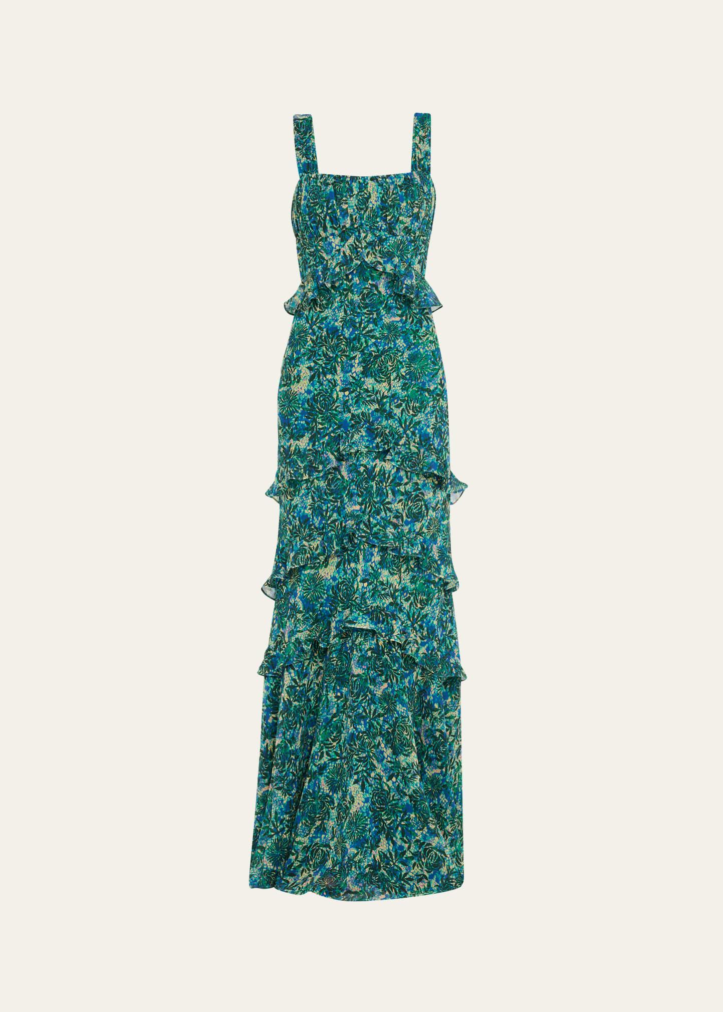 chandra floral ruffled gown